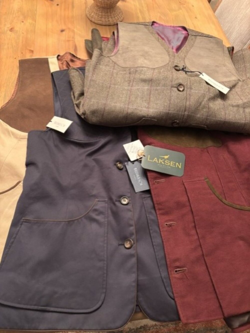6 NWT William & Son Trap & Field Vests and one (1) Laksen Trap & Field Vest